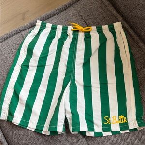 MC2 Saint Barth Green and White Striped Swim Trunks